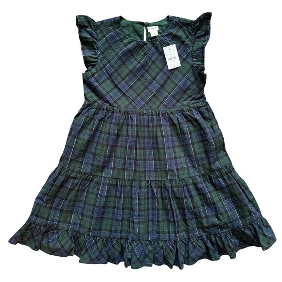 Crewcuts J. Crew Plaid Dress Girls 8 Blue Green Shimmer Holiday Christmas NWT - Picture 1 of 16